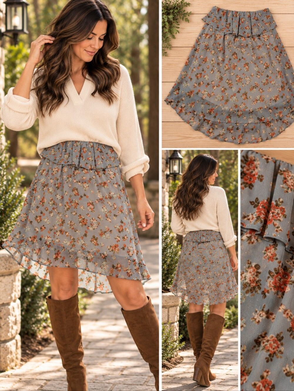 Floral Ruffle Skirt Size M Boho Vintage Inspired